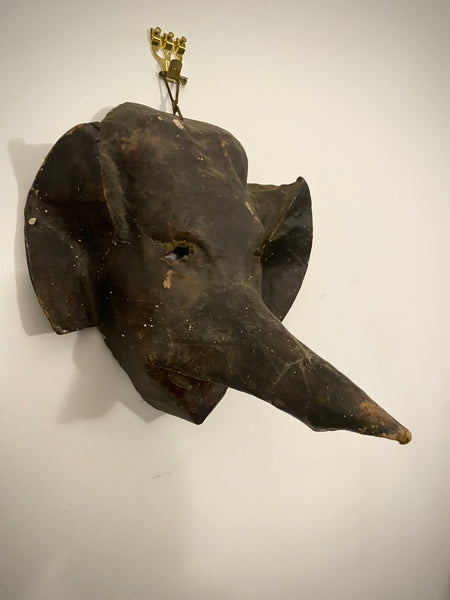 Disturbing Antique Early 20th Century Primitively Made Leather Elephant Mask - Source Vintage