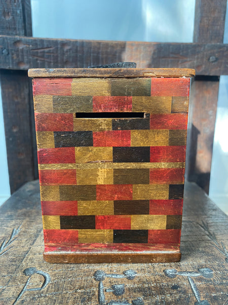 Antique Early 20th Century American Folk Art Treen Money Box In The Form Of A Fire Station With Mechanical Door - Source Vintage
