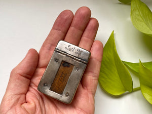 Antique WW1 Make Do Silver Vesta Case With Modified Wood Debris Fragment Inserted By A Soldier As A Memento Of A Bombing They Survived