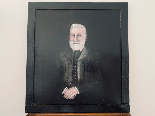 Vintage Naive Folk Art Portrait Painting Oil On Board By Ian. W. Edwards 1947-2024 - Source Vintage