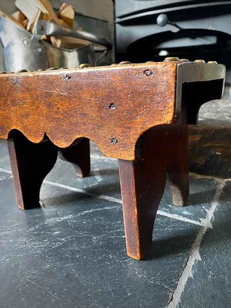 Unusual Antique 19th Century Solid Mahogany Stool With Brass Studs With Initials ‘R.V’ Possible Love Token - Source Vintage