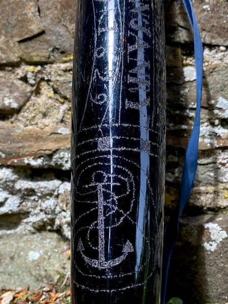 Rare 19th Century Folk Art Glass Rolling Pin Profusely Stippled With Name, Date & Various Seafaring Imagery