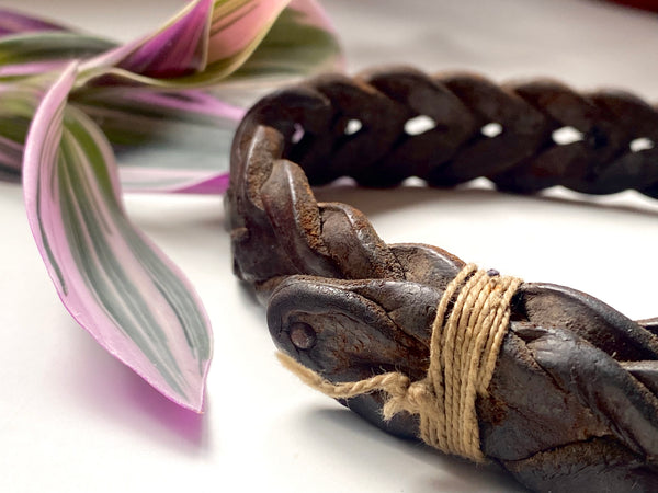 Antique Early 19th Century Braided Leather Dog Collar With Named Tag ‘Laddie’ - Source Vintage