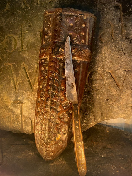 Rare 15th-16th Century Hand Tooled Leather Personal Utensil Scabbard & Accompanying Knife - Source Vintage