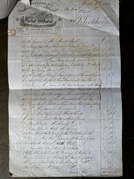 Antique 19th Century Undertaker & Coffin Makers Receipt Ephemera Dated 1860