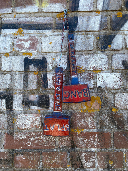 Pair Vintage Scratch Built Folk Art Fairground ‘Splat A Rat’ Mallets
