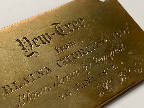 Curious Antique Victorian Brass Plaque Dedicated To A Yew Tree Blown Down By Storm Tempest 1842 - Source Vintage