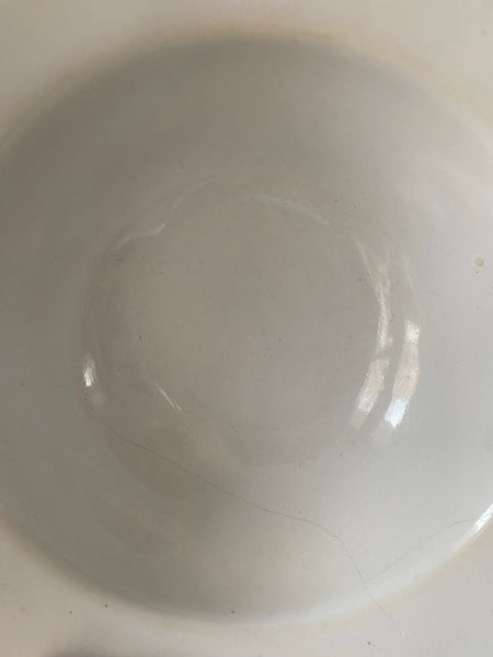 Antique 19th Century Make Do Tin Glazed Barber’s Bowl With Stapled Repairs