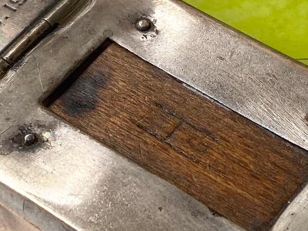 Antique WW1 Make Do Silver Vesta Case With Modified Wood Debris Fragment Inserted By A Soldier As A Memento Of A Bombing They Survived - Source Vintage