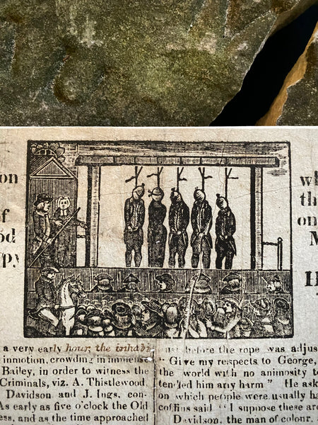 Rare Antique 19th Century Execution Broadside For The Execution Of Arthur Thistlewood and the Cato Street conspirators 1820 - Source Vintage