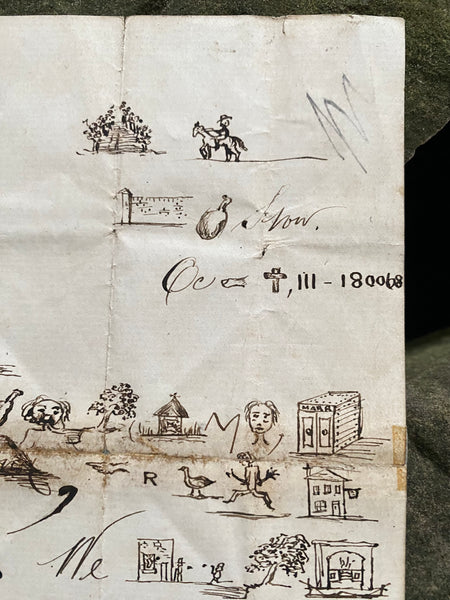 Rare Late 19th Century Handwritten Rebus Love Letter, A Type Of Coded Pictogram Message - Source Vintage