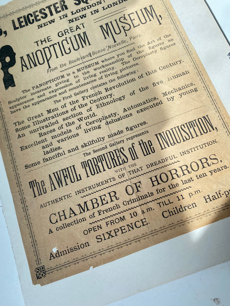 Rare Antique 19th Century Victorian Advertisement For The Great Panopticum Museum Of Curiosities & The Macabre