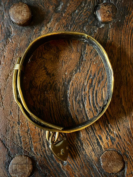 Antique 19th Century Brass & Leather Monkey Collar With Padlock - Source Vintage