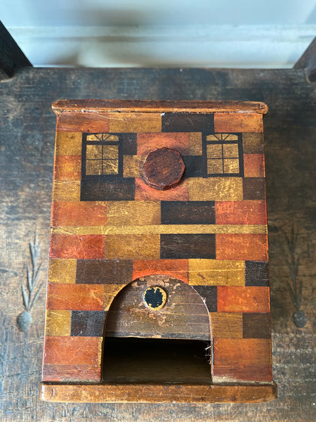 Antique Early 20th Century American Folk Art Treen Money Box In The Form Of A Fire Station With Mechanical Door - Source Vintage