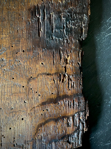 Extremely Rare Pair Of English 15th Century Oak Heraldic Panels With Rare Concentric Circle Apotropaic Witch Marks & Scorch Marks