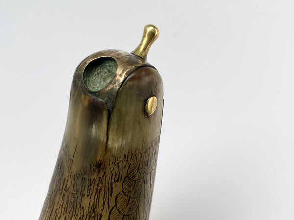 Antique 19th Century Carved Horn Game Keeper’s Snuff Mull With Swivel Dispenser Folk Art Bird Design - Source Vintage