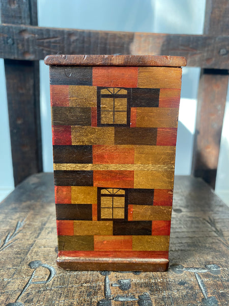 Antique Early 20th Century American Folk Art Treen Money Box In The Form Of A Fire Station With Mechanical Door - Source Vintage