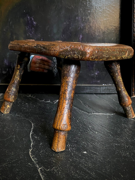 Antique Late 18th Century Candle Stool With Collection Of Strange Vernacular Markings