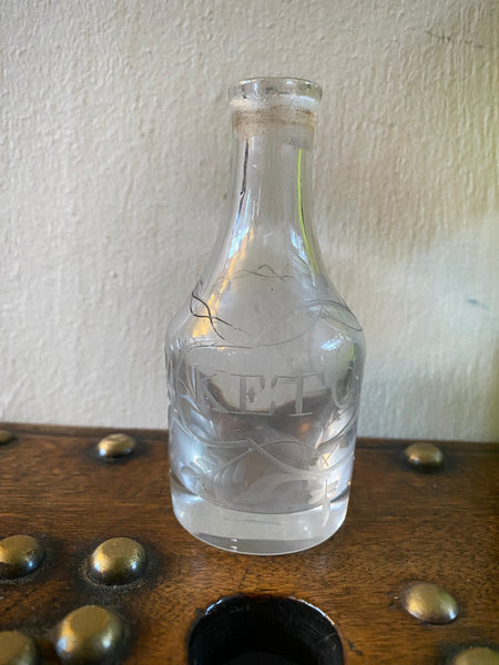 Antique Georgian Miniature Engraved Glass Ketchup Bottle c.1800 - Source Vintage
