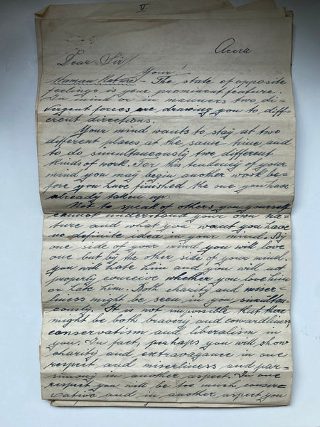 Rare Antique Letter From A Fortune Teller To A Col. J.S. Wilkins Dated 1903 With Original Envelope