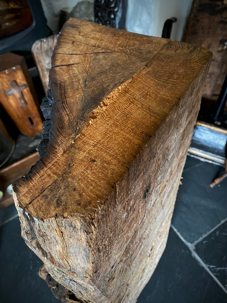 Rare Salvaged Antique 17th Century Solid Oak Inglenook Beam End With Apotropaic Taper Burn - Source Vintage