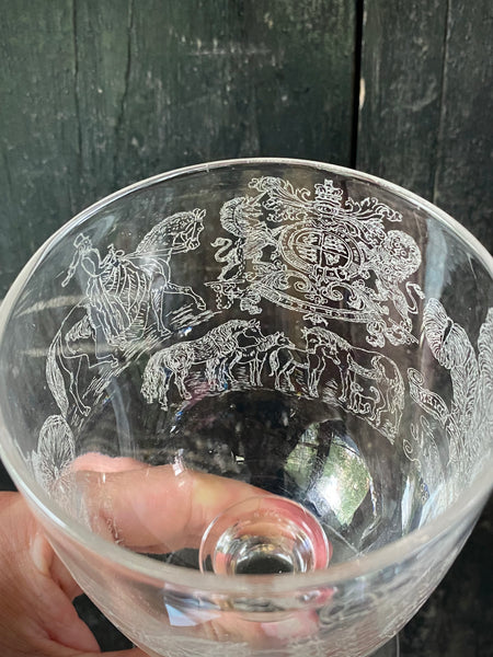 Antique 19th Century Glass Goblet Heavily Inscribed In Diamond Point With Various Imagery & Verse