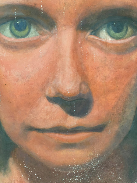 *RESERVED* Vintage Oil On Canvas Portrait Art School Painting