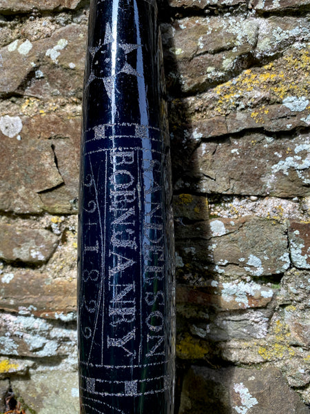 Rare 19th Century Folk Art Glass Rolling Pin Profusely Stippled With Name, Date & Various Seafaring Imagery