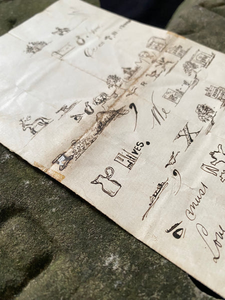 Rare Late 19th Century Handwritten Rebus Love Letter, A Type Of Coded Pictogram Message - Source Vintage