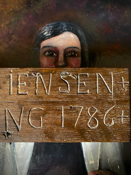 Antique 18th Century Danish Folk Art Wooden Box Profusely Carved With Names, Initials & Date Of 1786 - Source Vintage