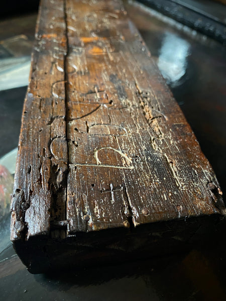 Antique 18th Century Danish Folk Art Wooden Box Profusely Carved With Names, Initials & Date Of 1786 - Source Vintage