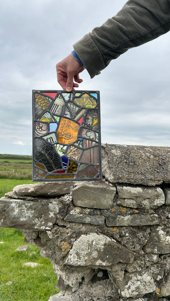 Decorative Folk Art Patchwork Of Fragments Of Antique 19th Century Stained Glass - Source Vintage