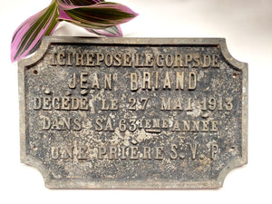 Antique Macabre French Death Plaque Named And Dated 1913