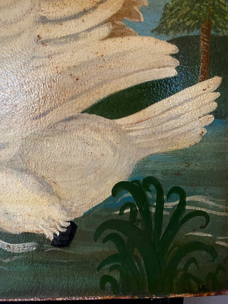 Naive Folk Art Oil Painting Swan By Leslie Stafford (1949–2024)