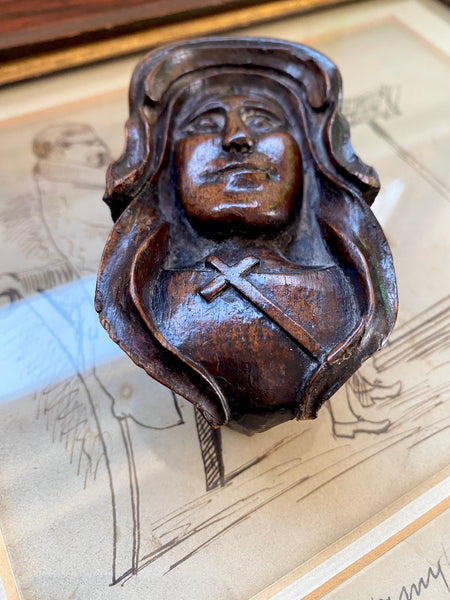 Rare Antique Carved Corbel Of The English Catholic Martyr Margaret Clitheroe - Source Vintage