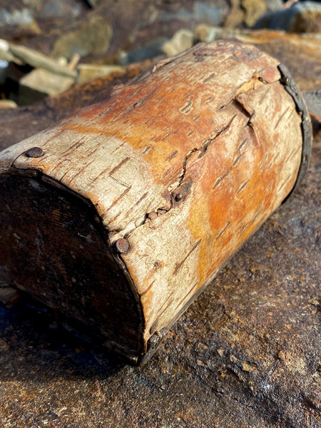 Vintage 1930’s Folk Art Shed Made Bait Box Made From Birch Bark Dated 1938 & Initialled