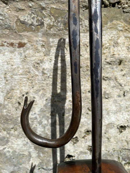 Substantial Wrought Iron Curiosity Treen Base Engraved With Cross & Latin Phrase - Source Vintage