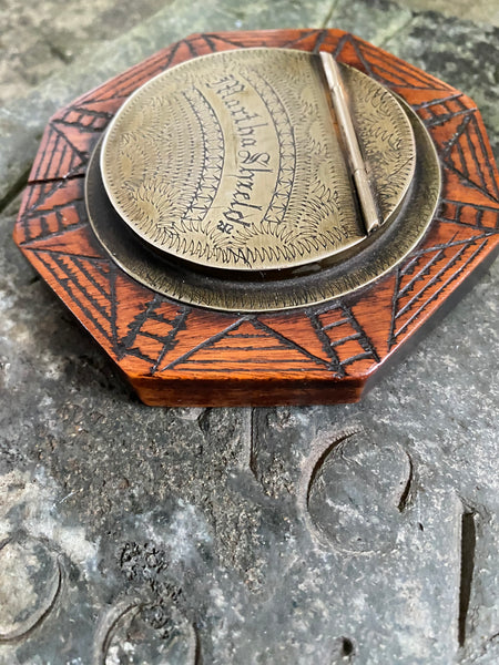Exceptional Antique Early 19th Century Treen & Brass Folk Art Snuff Box Named ‘Martha Shields’ - Source Vintage
