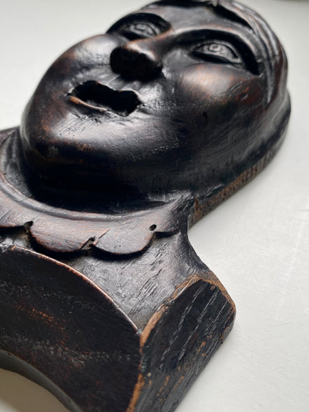 Antique 18th-19th Century Folk Art Carved Wooden Face Of A Woman
