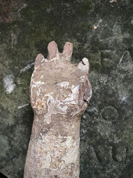 Antique 16th-17th Century Large Polychrome Wooden Arm Fragment - Source Vintage