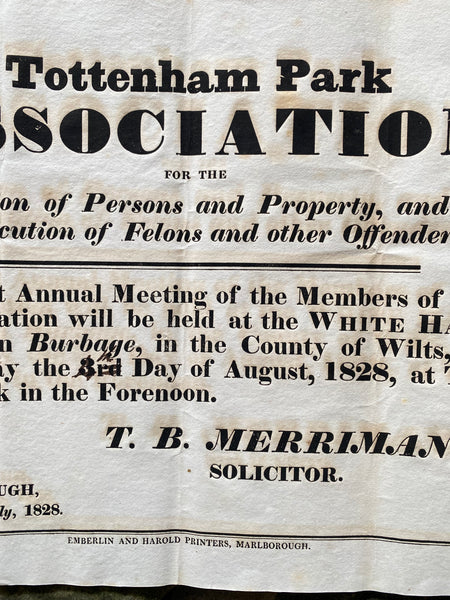 Antique 19th Century ‘Protection Associations’ Meeting Notice Poster 1828 - Source Vintage