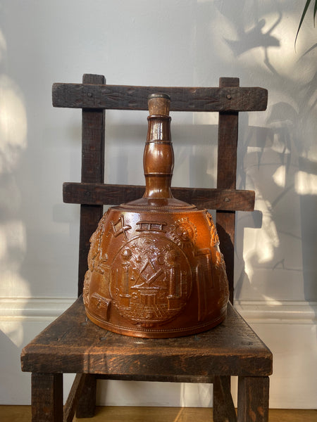 A Fine Example Of An Antique 19th Century Masonic Stoneware Whisky Jug - Source Vintage