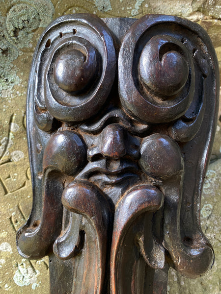 Antique Early 19th Century Carved Oak Green Man & Lion’s Paw Panel