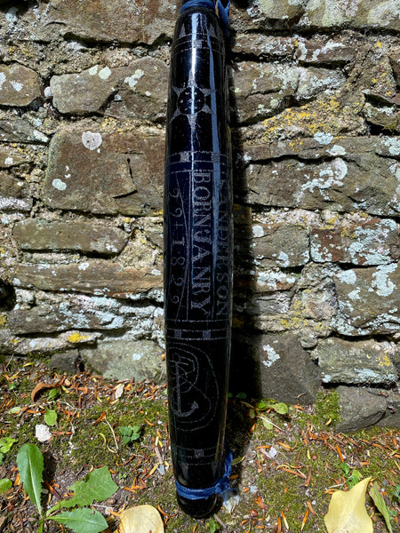 Rare 19th Century Folk Art Glass Rolling Pin Profusely Stippled With Name, Date & Various Seafaring Imagery