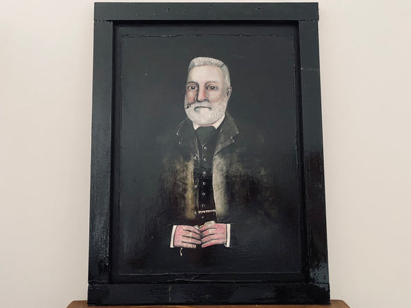 Vintage Naive Folk Art Portrait Painting Oil On Board By Ian. W. Edwards 1947-2024 - Source Vintage