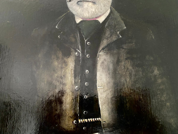 Vintage Naive Folk Art Portrait Painting Oil On Board By Ian. W. Edwards 1947-2024 - Source Vintage