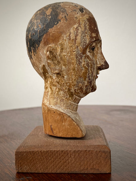 Antique 18th Century Santos Head On Later Stand