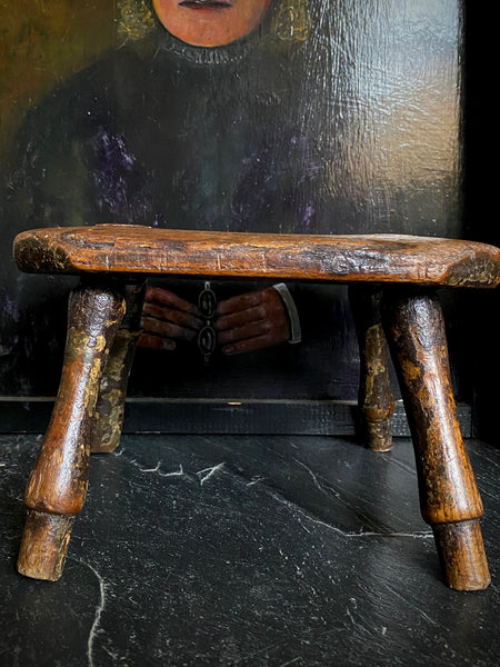 Antique Late 18th Century Candle Stool With Collection Of Strange Vernacular Markings