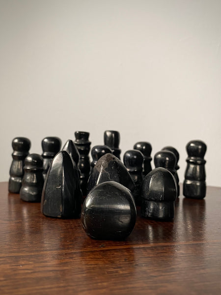 Rare Antique Folk Art 19th Century Carved Cannel Coal Chess Set