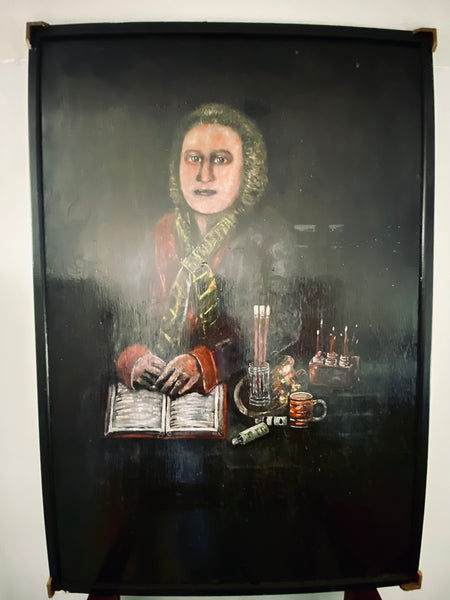 Vintage Naive Folk Art Portrait Painting Oil On Board By Ian. W. Edwards 1947-2024 - Source Vintage
